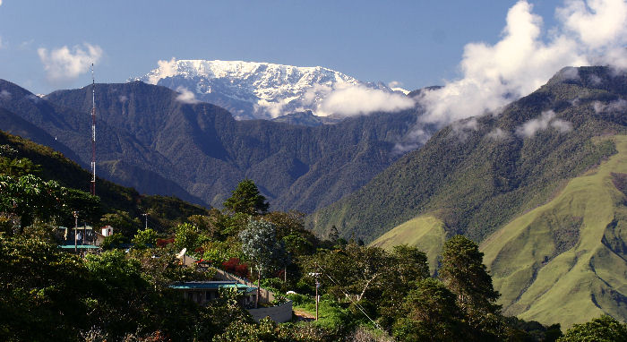 The view from hotel Esmeralda, Coroico over to cloudy mountainforest. Yungas. d. 25 january. Photographer: Lars Andersen
