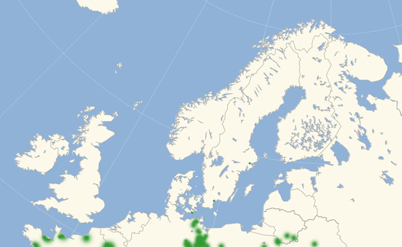 Sydeuropæisk Svalehale udbredelseskort lavet af Lars Andersen april 2017.