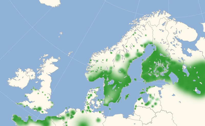 Argusblåfugl nordeuropæisk udbredelseskort lavet af Lars Andersen december 2016.