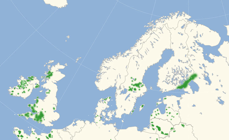 Hedepletvinge udbredelse i Nordeuropa 2010-17. Kort lavet i juni 2017 af Lars Andersen
